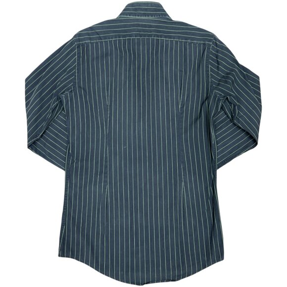 Men's ZARA Button-Down Dress Shirt Charcoal‎ w/ Lime Pinstripe- Size Medium - Picture 4 of 7